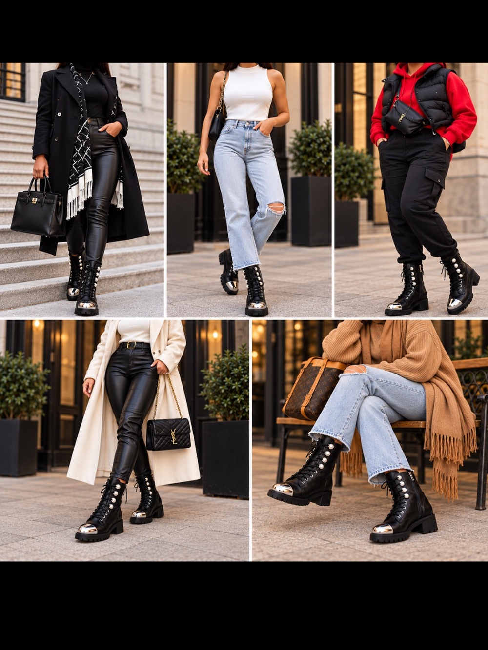 NWT - Black Women's Lace-Up Combat Boots with Metal Toe - ZARA